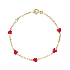 This charming UNICORNJ bracelet features 14K yellow gold with vibrant enamel mini hearts arranged in a delightful 5-heart station design. Available in 5.25" or 5.5" lengths, it's perfect for girls, toddlers, and babies. Crafted in Italy, this bracelet can be worn as dangle or vertical-stacked, adding a touch of elegance to any young one's jewelry collection. Spiritual Bracelets, Dangle Bracelet, Rainbow Pearl, Conch Earring, Solitaire Necklaces, Puffy Heart, Baby Makes, Baby Keepsake, Mini Heart