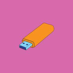 an orange and blue usb stick on a pink background