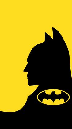 the batman silhouette is shown against a yellow background