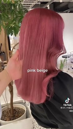 Pink Beige Hair Color, Types Of Pink Hair, Rosy Pink Hair, Dark Pink Hair Dye, Dark Pink Hair Aesthetic, Pink Red Hair Color, Balayage Hair Pink, Smoky Pink Hair, Red Pink Hair Color