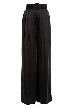 Bask in the glow of pure silk in these pleated high-waist pants cut with flowy wide legs and cinched with a buckled belt. 33" inseam; 30" leg opening; 14" front rise; 17" back rise (size 4US) Zip fly Front slant pockets Removable belt 100% silk Dry clean Imported Designer Clothing Silk High-waisted Wide Leg Evening Pants, Silk High-waisted Wide Leg Pants For Evening, High-waisted Silk Wide Leg Pants For Evening, Sleek Silk High-waisted Wide Leg Pants, Formal Summer Bottoms With Pleated Waist, Chic Silk Wide Leg Full Length Pants, Chic Silk Wide Leg Formal Pants, Chic Full-length Silk Wide Leg Pants, Chic Silk Wide Leg Pants Full Length