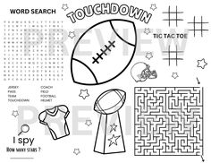 the word search is shown in black and white, with an image of a football