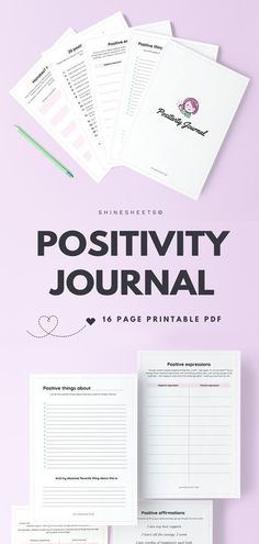 Printable Positivity Journal by ShineSheets.com | Easy and pleasant positivity exercises will help you see a brighter side of your life improve your mood, build your resilience and live a happier life! | Printable journal, Printables, Mental health, How to stay positive, Personal development, Self help, Self therapy, Self care, Mindset, Become motivated, Journaling, #positivity #journal #mentalhealth #mentalwellness #selfcare #selflove Mental health printables, Mental health journal Positivity Exercises, Positivity Journal, How To Stay Positive, Mindful Activities, Positive Visualization, Life Binder, Health Tools, Printable Journal, Health Journal