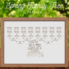 the spring family tree is displayed in a wooden frame