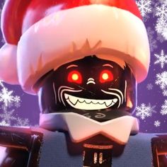 the lego movie character is wearing a santa hat