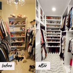 before and after photos of a walk in closet