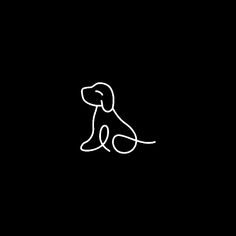 a black and white drawing of a dog sitting down on the ground with its head turned to the side