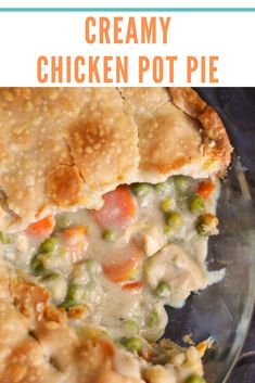 a chicken pot pie is cut in half