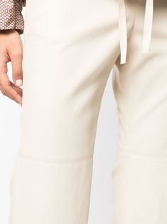 Beige high waist cropped trousers from GOEN. J featuring elasticated waistband, high waist, cropped and two side slit pockets. | GOEN. J High Waist Cropped Trousers Cropped Trousers, Top Brands, High Waist, Long Sleeve Blouse, Trousers, High Waisted, Luxury Fashion, Women's Top