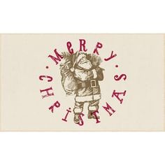 a christmas card with santa claus holding a bag and the words merry christmas on it