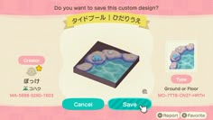 an animal crossing game screen with the caption do you want to save this custom design?