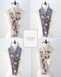 four pictures of the same crochet scarf