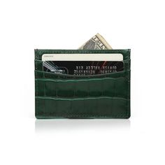 Elevate your style with this embossed crocodile card holder, crafted from premium Italian cow leather with a sophisticated crocodile pattern. The vibrant green color adds a touch of elegance. Specifications: • Material: Italian cow leather with crocodile pattern• Color: Green• Size: 10 x 7.3 cm (3.94 x 2.87 inches)• Structure: 4 credit card slots and one top pocket Men Card Holder, Classic Office, Men Wallet, Leather Card Wallet, Crocodile Pattern, Leather Card Holder, Unique Bags, Crocodile Leather, Jewelry Tray