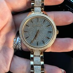 Michael Kors Pave Good Watch. Brand New Battery And In Good Condition. Michael Kors Pave Watch, Luxury Michael Kors Diamond Watch With Metal Dial, Gold Michael Kors Watch, Michael Kors Accessories, Cool Watches, Gold Watch, Accessories Watches, Michael Kors, Women Accessories