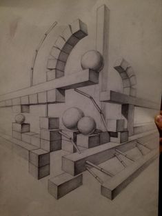 a pencil drawing of an abstract structure