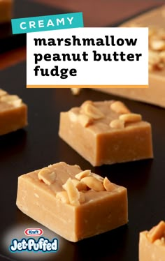 marshmallow peanut butter fudge on a black surface with text overlay that reads, creamy marshmallow peanut fudge