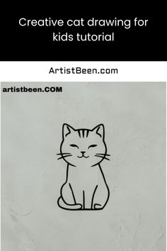 Simple line drawing of a smiling cat, part of a kids tutorial. Cat Drawing For Kids, Cat Drawing For Kid, Cat Drawing Sketches, Easy Cat Drawing, Cat Drawing Ideas, Gray Texture Background, Drawing Ideas For Beginners, Simple Cat Drawing, Fun Activity For Kids