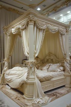 Gothic Canopy Bed, Canopy Bed Curtains, Ivory Paint, Backyard Canopy, Dekorasi Kamar Tidur, Bed Canopy, Bed Curtains, Elegant Bedroom, Canopy Bed