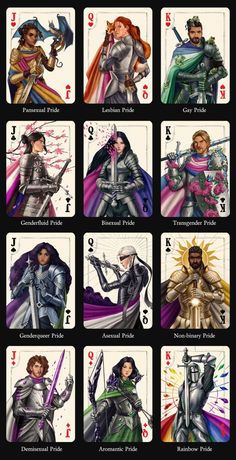 an image of the card deck for the game, which includes six different cards and four different