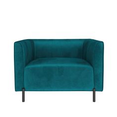 a teal chair with black legs on a white background, it's color is blue