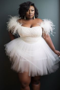 Mini Dresses Black, Mini Dresses White, Shower Vibes, Party Mini Dresses, Plus Size Party, Tulle Mini Dress, All White Party, Looks Black