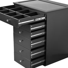 a large black drawer with many drawers