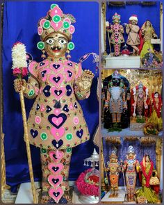 an elaborately decorated statue is displayed in front of other statues and figurines