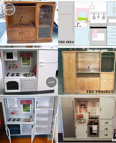 several pictures of different types of play kitchen furniture for children to play with and learn how to use them