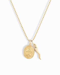 Fortuna Pendant Necklace - Mod + Jo Saint Christopher Necklace, St Christopher Necklace, Wrist Stacks, Italian Horn, Safe Travels, Gold Vermeil Jewelry, St Christopher, Coin Pendant Necklace, Saint Christopher