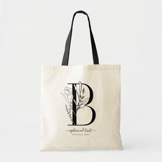 Monogram Floral Custom Tote Bag - Single Letter B Color: Natural and Black. Gender: unisex. Age Group: adult. Monogram Teacher Gifts, Monogram Tote Bags, Pink House, Single Letter, Custom Tote Bags, Monogram Tote, Budget Fashion, Casual Accessories, Monogram Gifts