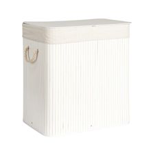 a white storage box with rope handles on the top and bottom, isolated against a white background