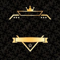 two gold crowns with stars and ribbons on a black background