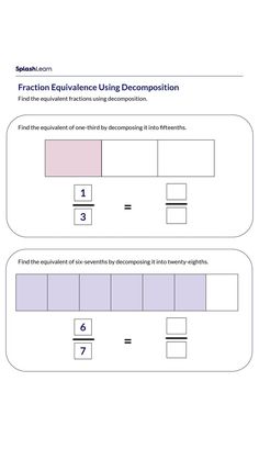 two different fractions are shown in this worksheet with the same number of fractions