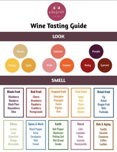 the wine tasting guide is shown with different colors and names for each type of drink