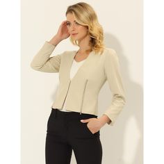 This blazer suit jacket decor with two zippers on the side, and the design of one hook-eye button closure make it easy to wear and take off. Keep your work-wear wardrobe up-to-date by adding this pretty blazer. Pair with a range of blouses and a pencil skirt or cigarette pants and show off your charming office style. Chic Fitted Blazer With Zipper Closure, Elegant Long Sleeve Blazer With Zipper Closure, Tailored Long Sleeve Blazer With Zipper Closure, Office Blazer With Zipper Closure And Long Sleeves, Fall Office Blazer With Zipper Closure, Elegant Office Blazer With Zipper Closure, Chic Formal Blazer With Zipper Closure, Elegant Formal Blazer With Zipper Closure, Elegant Outerwear With Zipper Closure For Work