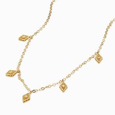 Embrace the allure of handcrafted luxury with the Roma Diamond Station Charm Necklace. Each of the five diamond charms adorning this piece are meticulously diamond-cut by hand, creating a play of light that shines. Adjustable from 16 to 18 inches, it's perfect for layering, offering flexibility in styling. The Finer Points: Metal: 14k Solid Yellow Gold Weight: 2.9 grams Length: 18 Inches, adjustable to 16 or 17 Inches Dimensions: 2mm Chain, 5mm Wide, 10mm Long Charms Origin: Crafted in Vicenza, Diamond Choker, Gold Piece, Diamond Charm, Gold Price, Jewelry Business, Pure Gold, Solid Yellow, Gold Vermeil, Charm Necklace