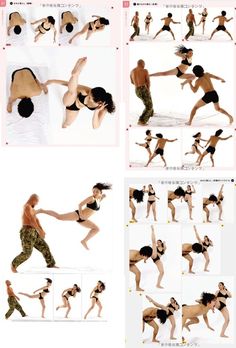 multiple pictures of people doing different poses in various positions, including the woman's body