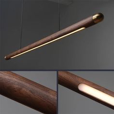 three different views of a wooden light fixture