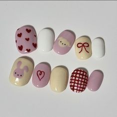 Cute Cartoon Nails, Bow Nail Art Designs, Korea Nail Art, Fashion Nail Art, Bow Nail Art, Bow Nail, Halloween Acrylic Nails