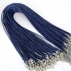 blue and silver necklace with metal chains