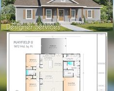 the front and back views of a house with floor plans for each room in it