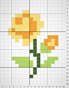 a cross stitch pattern with flowers in the center and numbers on each side, as well as four squares