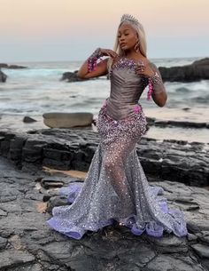 Purple Gown, Grey Gown, Nigerian Lace Styles Dress, Nigerian Lace Styles, Radio Host, Purple Gowns, Tv Presenter, Nigerian Lace, Mermaid Inspired