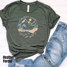 Do you like adventures? Of course you do, if you didn't you wouldn't be looking at this shirt! Adventures can take many forms, whether it be hiking, camping, traveling, exploring, boating, hunting, fishing, trapping, sightseeing, or anything else you can think of. Getting outside and exploring all of God's creation will heal your soul and help you find your purpose in life. Now get out there adventure awaits you. These shirts make great gifts to yourself or a fellow adventurer. They are backed w Cotton T-shirt With Funny Print For Outdoor Activities, Funny Print T-shirt For Outdoor Activities, Adventure Graphic Print Crew Neck Top, Green Letter Print T-shirt For Camping, Outdoor Cotton T-shirt With Funny Print, Pre-shrunk Graphic Tee For Hiking, Green Casual T-shirt For Adventure, Cotton T-shirt With Funny Print For Outdoor, Green Letter Print T-shirt For Outdoor Activities