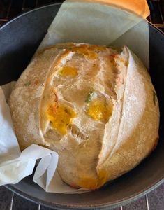 a loaf of bread sitting on top of a pan