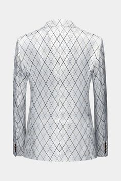 Silver Argyle Suit | Gentleman's Guru Canvas Pants, White Tuxedo, Argyle Pattern, Single Breasted Jacket, Collar Designs, Suit Shop, Silver Man, Shawl Collar, Types Of Collars