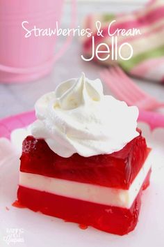 strawberries and cream jello on a white plate