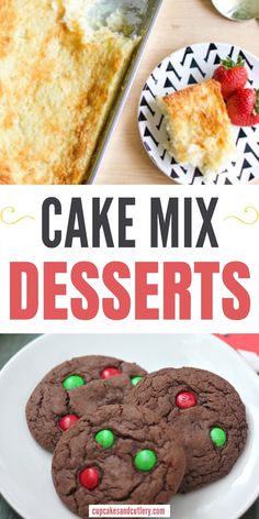 cake mix desserts with chocolate cookies and strawberries in the middle, on a white plate