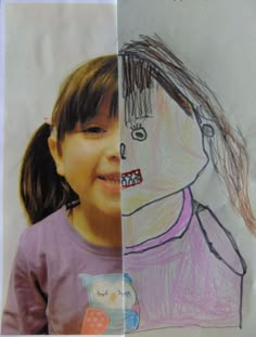 a child's drawing is shown in two separate pictures