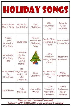 a christmas themed holiday game with words and pictures on the front, including an image of a